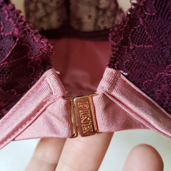 PINK Victoria's Secret Date Push-Up Lace Bra Women's Size 34D Pink Burgundy - Picture 3 of 15